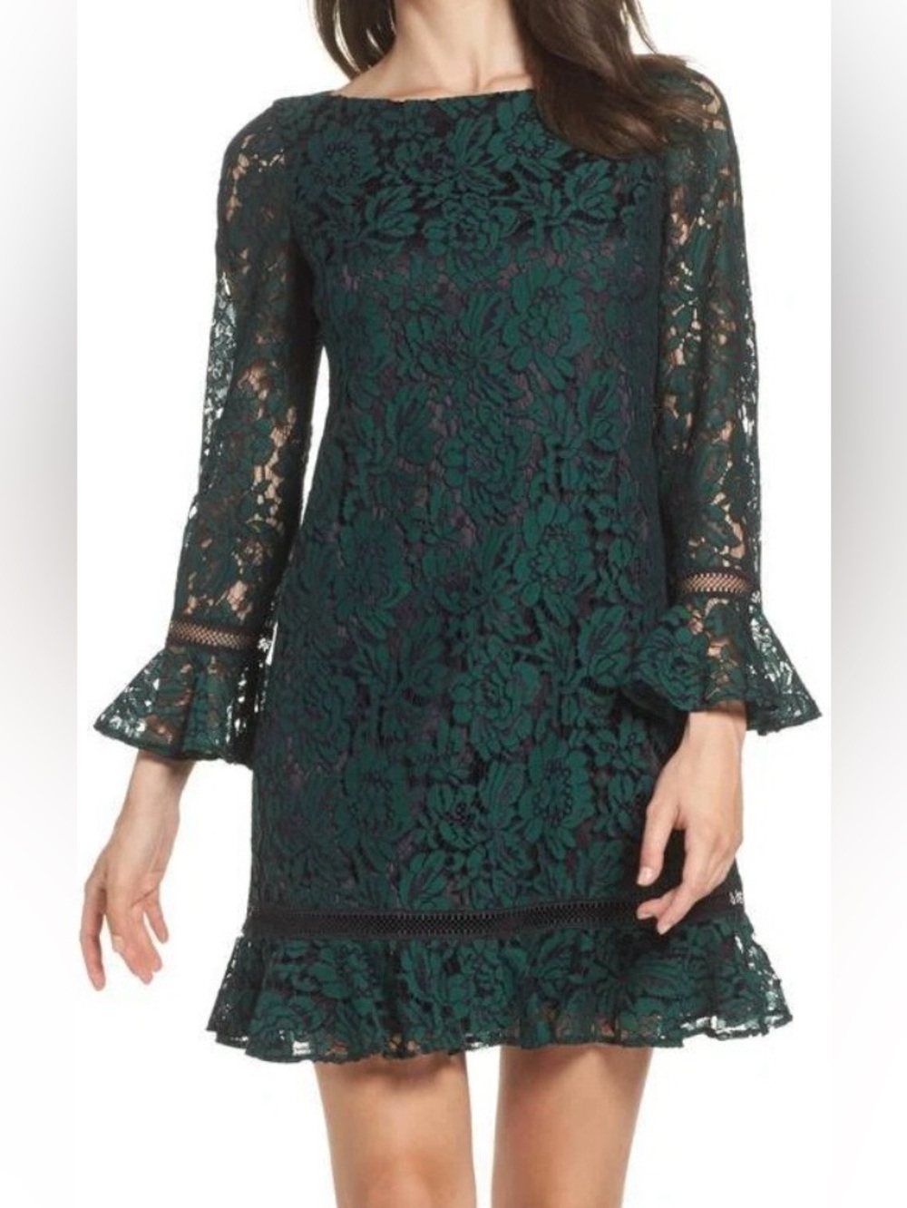 Eliza J Green Black Lace Ruffle Sleeve Mini Dress Homecoming